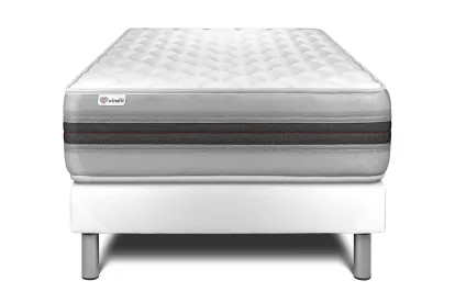 Ensemble Matelas Sommier 90x190 cm - Sommier Blanc (déjà monté) - Vitalmemo Back