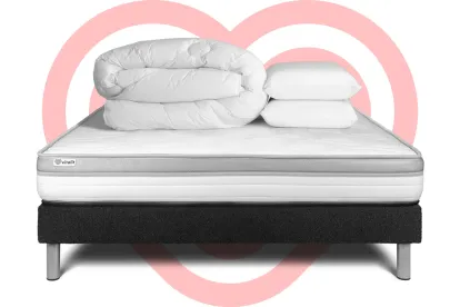 Pack lit complet 180x200 cm - Matelas + Sommier Noir (en kit) + 2 oreillers + Couette - Vital Relax
