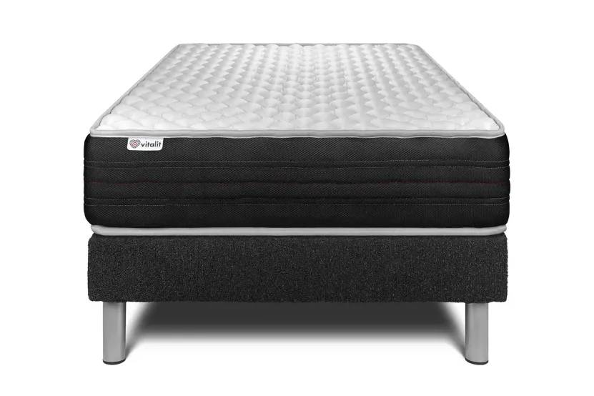 Ensemble Matelas Sommier 90x190 cm - Sommier Noir (déjà monté) - Vitalmemo One
