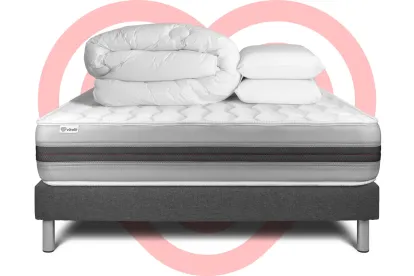 Pack lit complet 140x200 cm - Matelas + Sommier Gris (en kit) + 2 oreillers + Couette - Vitalspring Recover