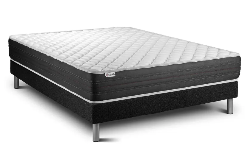 Ensemble Matelas Sommier 140x200 cm - Sommier Noir (déjà monté) - Vitalmemo One