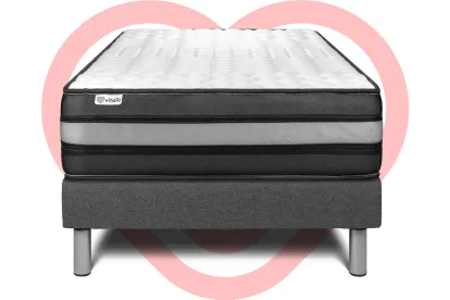 Ensemble Matelas Sommier 90x190 cm - Sommier Gris (déjà monté) - Vital Power Zen