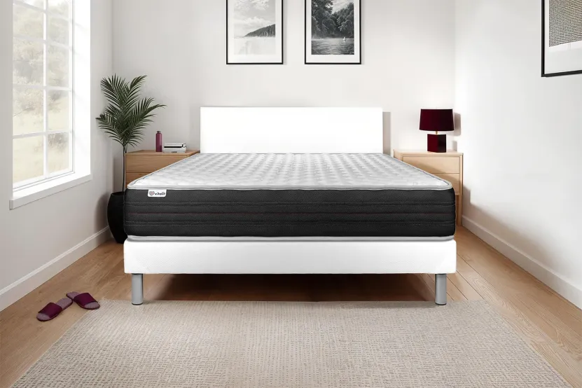 Ensemble Matelas Sommier 90x200 cm - Sommier Blanc (déjà monté) - Vitalmemo One