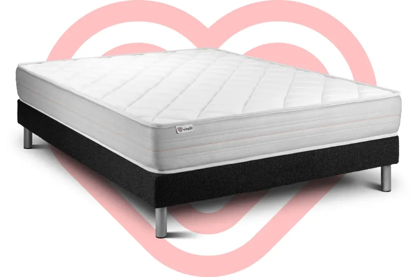 Ensemble Matelas Sommier 140x190 cm - Sommier Gris (déjà monté) - Vitalmemo