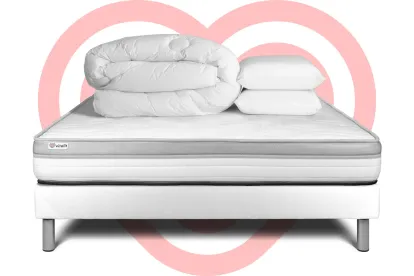 Pack lit complet 160x200 cm - Matelas + Sommier Blanc (en kit) + 2 oreillers + Couette - Vital Relax