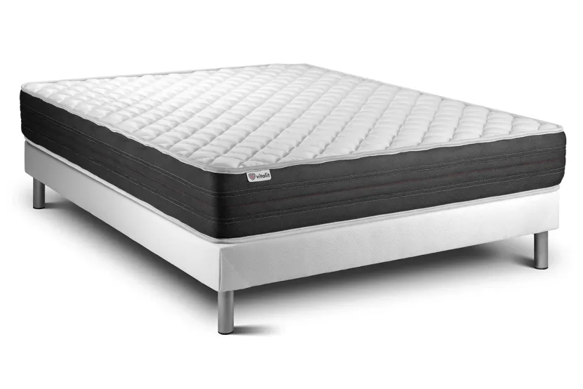 Ensemble Matelas Sommier 140x200 cm - Sommier Blanc (déjà monté) - Vitalmemo One
