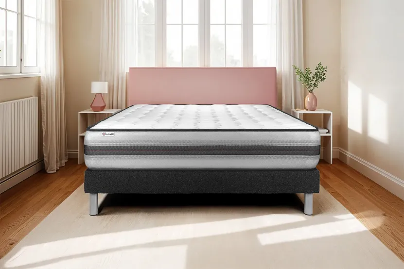Ensemble Matelas Sommier 135x200 cm - Sommier Noir (en kit) - Vitalpower Recover