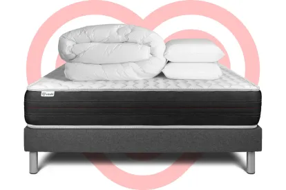 Pack lit complet 200x200 cm - Matelas + Sommier Gris (en kit) + 2 oreillers + Couette - Vitalspring