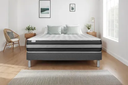 Ensemble Matelas Sommier 200x200 cm - Sommier Gris (en kit) - Vitalspring Zen