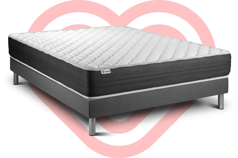 Ensemble Matelas Sommier 130x200 cm - Sommier Gris (en kit) - Vitalmemo One