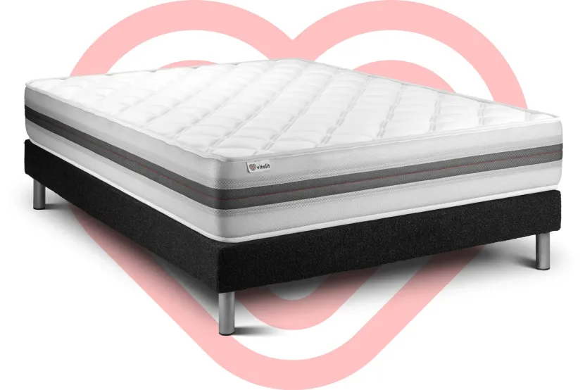 Ensemble Matelas Sommier 160x190 cm - Sommier Noir (en kit) - Vitalmemo Back