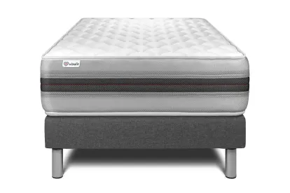 Ensemble Matelas Sommier 90x200 cm - Sommier Gris (en kit) - Vitalmemo Back