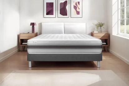 Ensemble Matelas Sommier 200x200 cm - Sommier Gris (en kit) - Vitalmemo Back