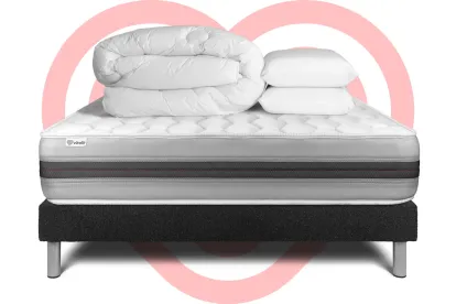 Pack lit complet 180x200 cm - Matelas + Sommier Noir (en kit) + 2 oreillers + Couette - Vitalspring Recover