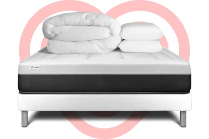 Pack lit complet 140x190 cm - Matelas + Sommier Blanc (en kit) + 2 oreillers + Couette - Vital Form