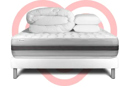 Pack lit complet 160x200 cm - Matelas + Sommier Blanc (en kit) + 2 oreillers + Couette - Vitalspring Recover