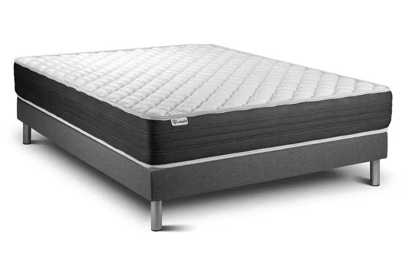 Ensemble Matelas Sommier 160x220 cm - Sommier Gris (en kit) - Vitalmemo One