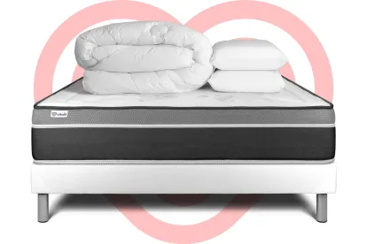 Pack lit complet 140x190 cm - Matelas + Sommier Blanc (en kit) + 2 oreillers + Couette - Vital Care