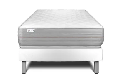Ensemble Matelas Sommier 90x190 cm - Sommier Blanc (déjà monté) - Vitalmemo