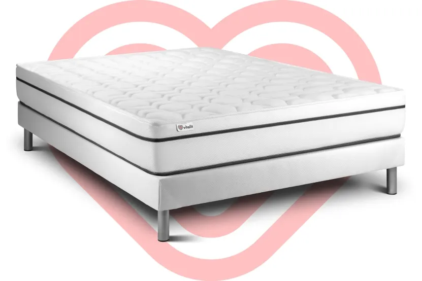 Ensemble Matelas Sommier 150x200 cm - Sommier Blanc (en kit) - Vital Spa