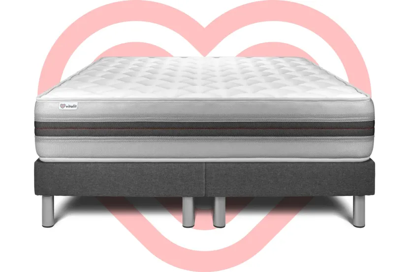 Ensemble Matelas Sommier 160x200 cm - 2 Sommiers Gris - Vitalmemo Back