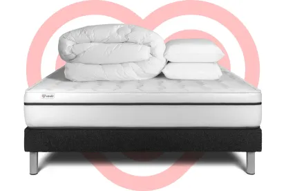 Pack lit complet 180x200 cm - Matelas + Sommier Noir (en kit) + 2 oreillers + Couette - Vital Spa