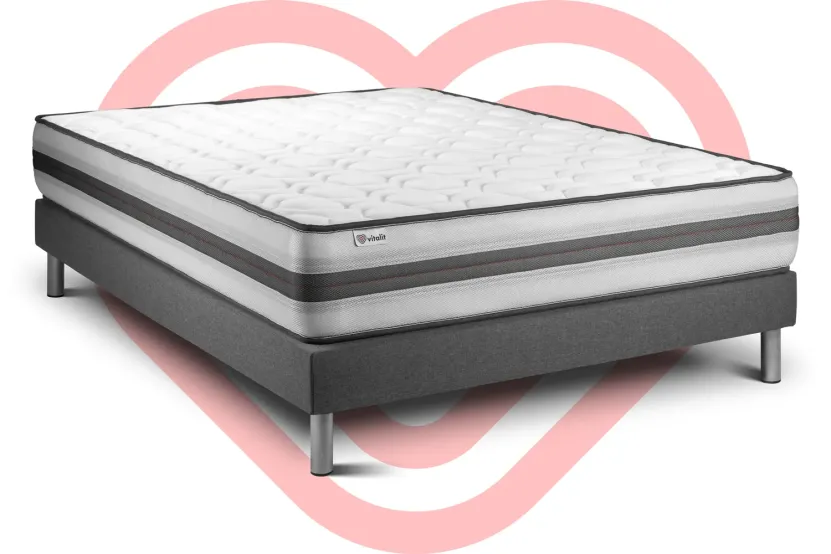 Ensemble Matelas Sommier 160x190 cm - Sommier Gris (en kit) - Vitalpower Recover