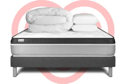 Pack lit complet 140x200 cm - Matelas + Sommier Gris (en kit) + 2 oreillers + Couette - Vital Ergo