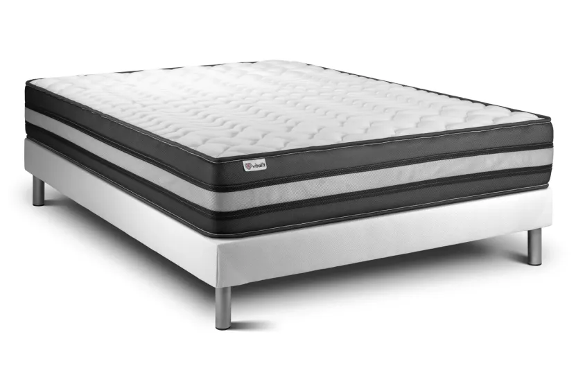 Ensemble Matelas Sommier 160x190 cm - Sommier Blanc (en kit) - Vital Power Zen