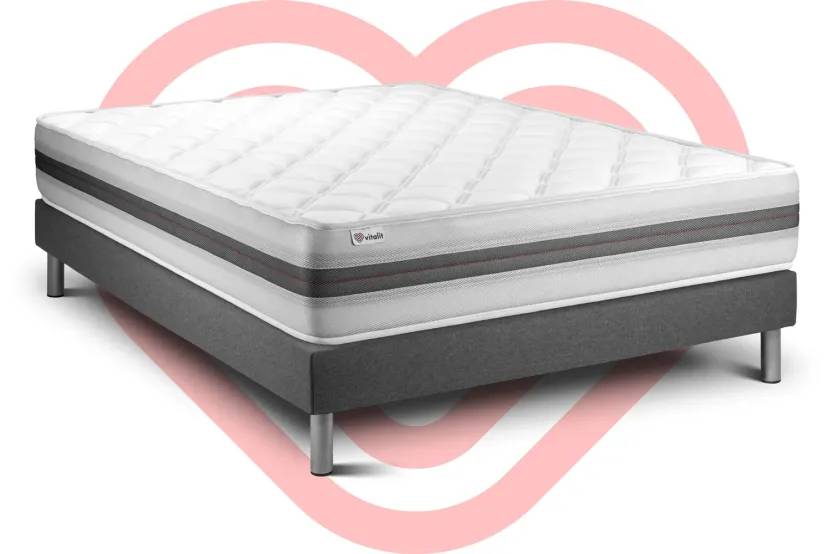 Ensemble Matelas Sommier 150x190 cm - Sommier Gris (en kit) - Vitalmemo Back