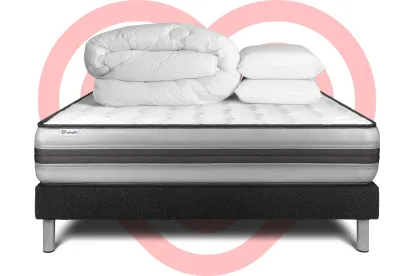Pack lit complet 160x200 cm - Matelas + Sommier Noir (en kit) + 2 oreillers + Couette - Vitalpower Recover