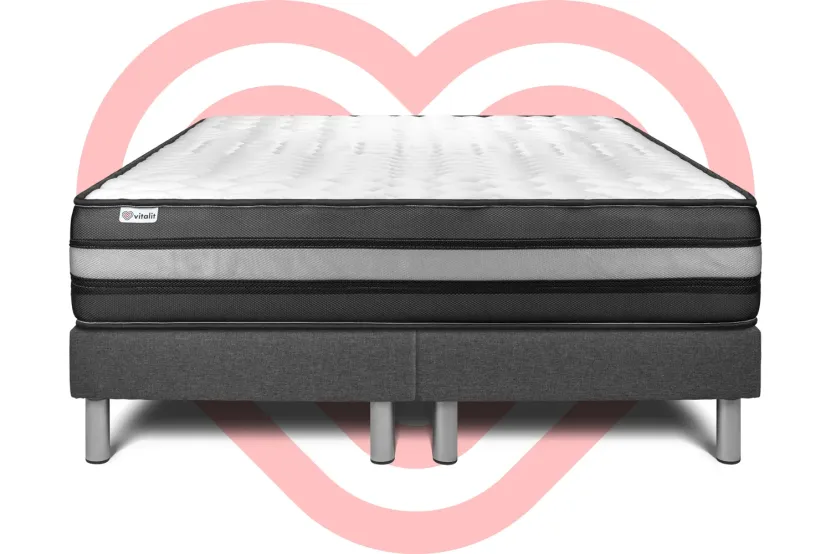 Ensemble Matelas Sommier 180x200 cm - 2 Sommiers Gris - Vital Power Zen