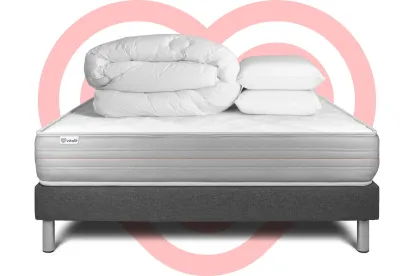 Pack lit complet 180x200 cm - Matelas + Sommier Gris (en kit) + 2 oreillers + Couette - Vitalmemo