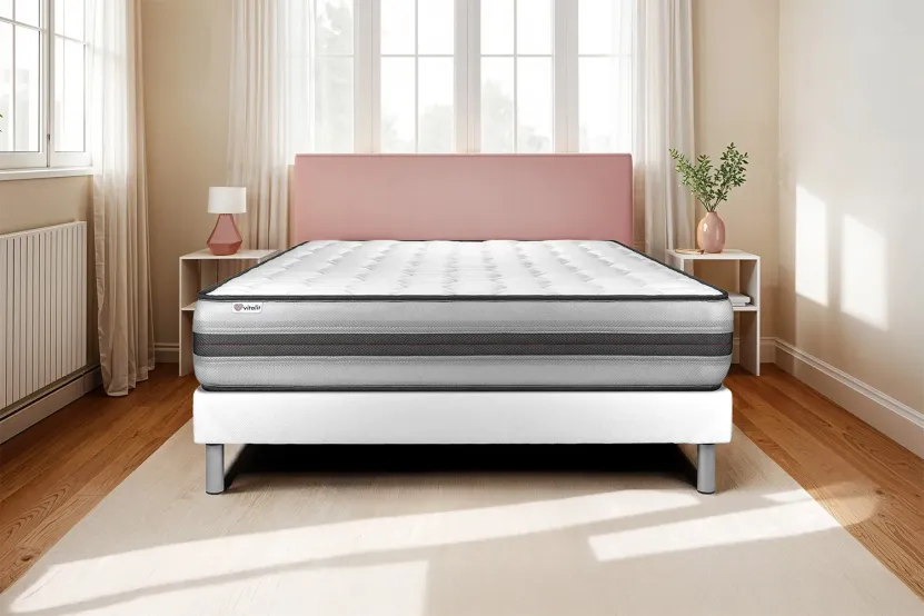 Ensemble Matelas Sommier 120x200 cm - Sommier Blanc (en kit) - Vitalpower Recover