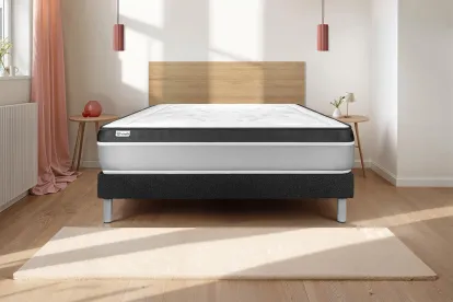 Ensemble Matelas Sommier 130x200 cm - Sommier Noir (en kit) - Vital Ergo