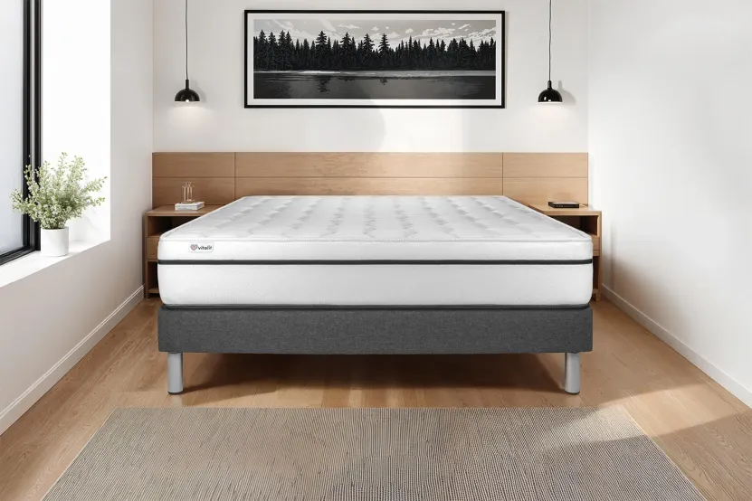 Ensemble Matelas Sommier 140x220 cm - Sommier Gris (en kit) - Vital Spa