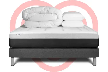 Pack lit complet 160x200 cm - Matelas + Sommier Gris (en kit) + 2 oreillers + Couette - Vital Form
