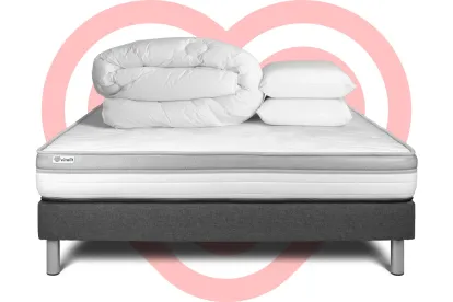 Pack lit complet 160x200 cm - Matelas + Sommier Gris (en kit) + 2 oreillers + Couette - Vital Relax