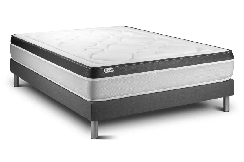 Ensemble Matelas Sommier 180x220 cm - Sommier Gris (en kit) - Vital Ergo