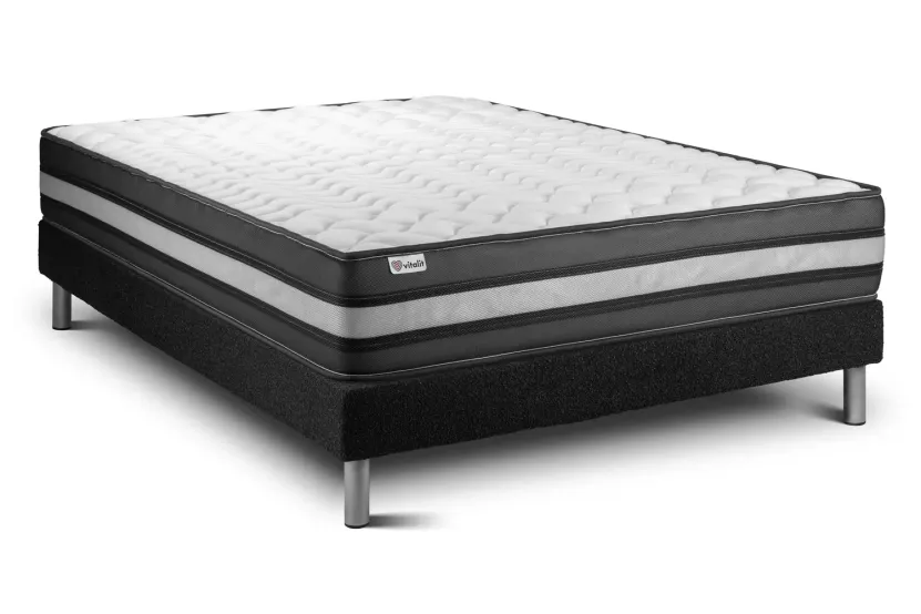 Ensemble Matelas Sommier 160x220 cm - Sommier Noir (en kit) - Vital Power Zen