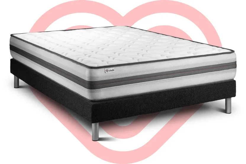 Ensemble Matelas Sommier 135x200 cm - Sommier Noir (en kit) - Vitalpower Recover