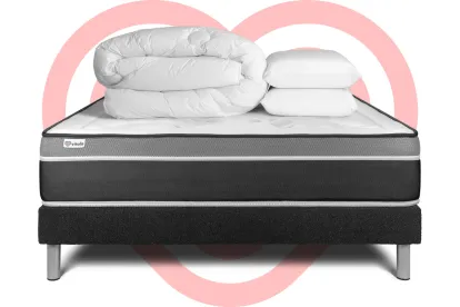 Pack lit complet 180x200 cm - Matelas + Sommier Noir (en kit) + 2 oreillers + Couette - Vital Care