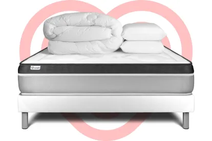 Pack lit complet 180x200 cm - Matelas + Sommier Blanc (en kit) + 2 oreillers + Couette - Vital Ergo