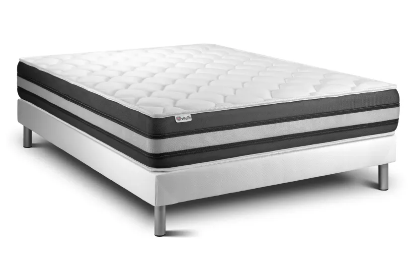 Ensemble Matelas Sommier 160x200 cm - Sommier Blanc (déjà monté) - Vitalspring Zen