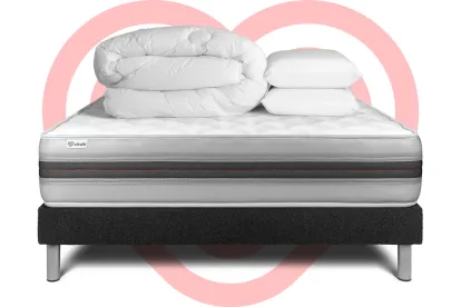 Pack lit complet 180x200 cm - Matelas + Sommier Noir (en kit) + 2 oreillers + Couette - Vitalmemo Back