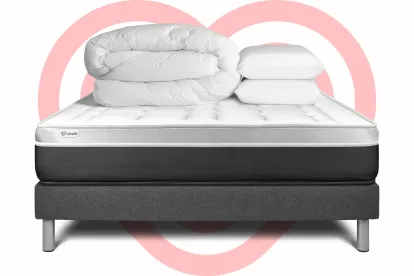Pack lit complet 200x200 cm - Matelas + Sommier Gris (en kit) + 2 oreillers + Couette - Vital Soft