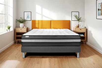Ensemble Matelas Sommier 150x190 cm - Sommier Gris (en kit) - Vital Power Zen