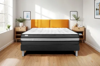 Ensemble Matelas Sommier 160x220 cm - Sommier Noir (en kit) - Vital Power Zen