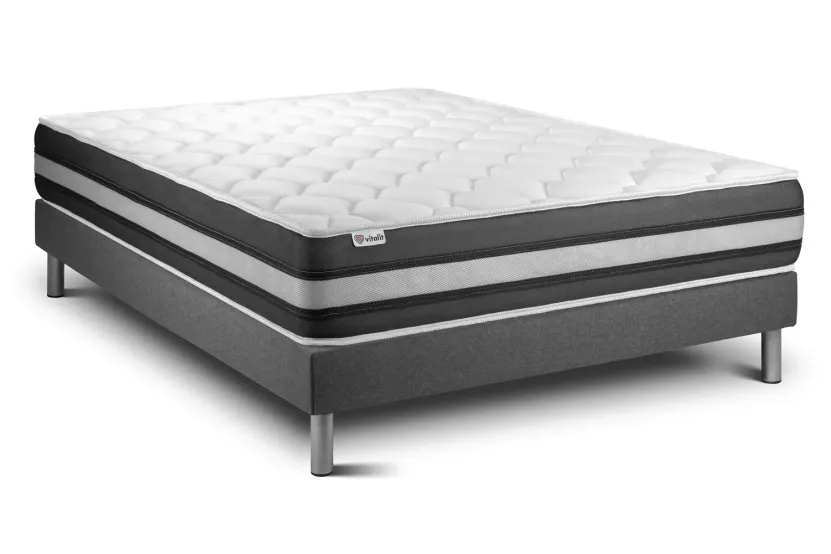 Ensemble Matelas Sommier 160x220 cm - Sommier Gris (en kit) - Vitalspring Zen