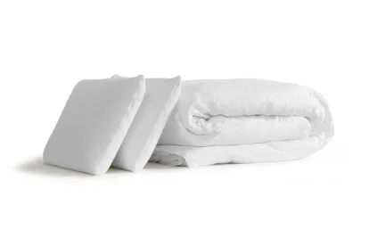 Pack lit complet 140x190 cm - Matelas + Sommier Blanc (en kit) + 2 oreillers + Couette - Vitalspring